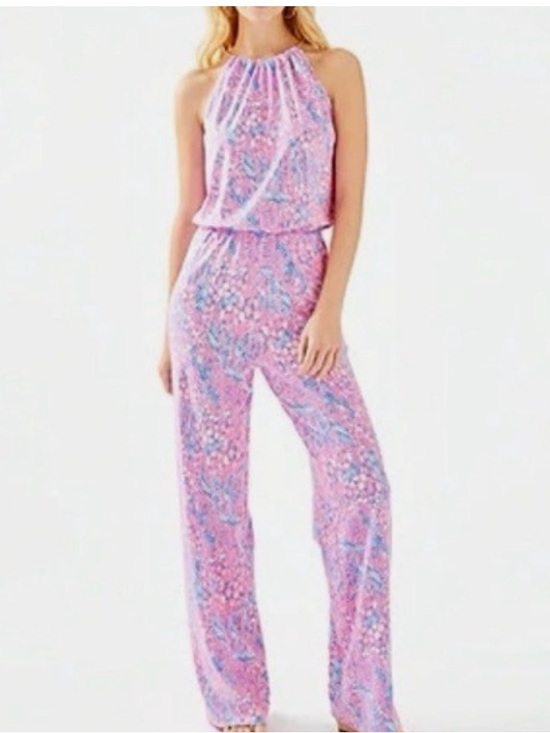 Lilly Pulitzer Dresses & Skirts - Like New Lilly Pulitzer Gold Chain Halter Neck Jumpsuit with Elastic Waist